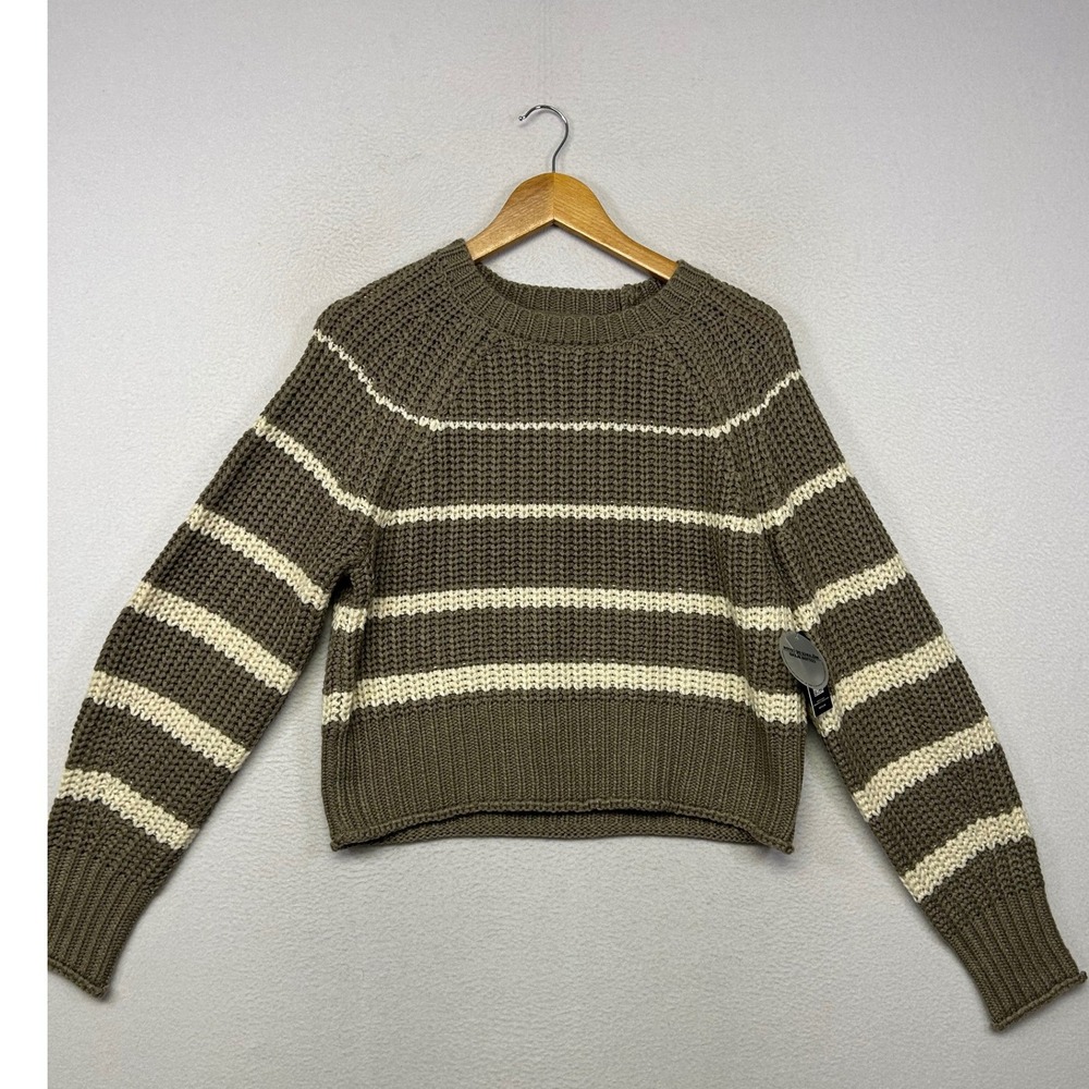 Gorpcore RD Style Womens Medium Olive Green Striped Shaker Knit Cropped Sweater